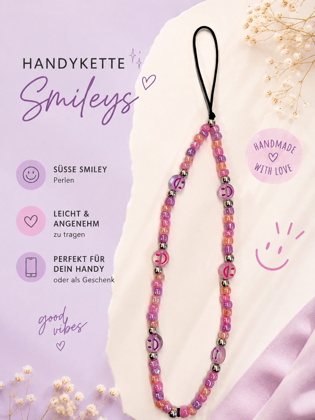 Handykette „Smileys“ – Handmade