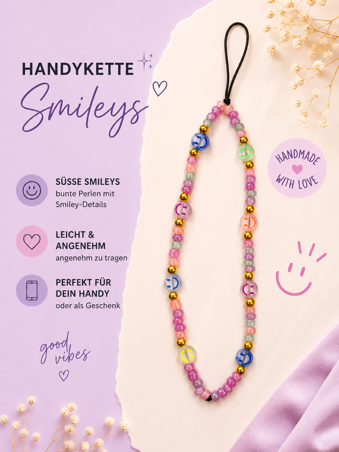 Handykette „Smileys“ – Handmade